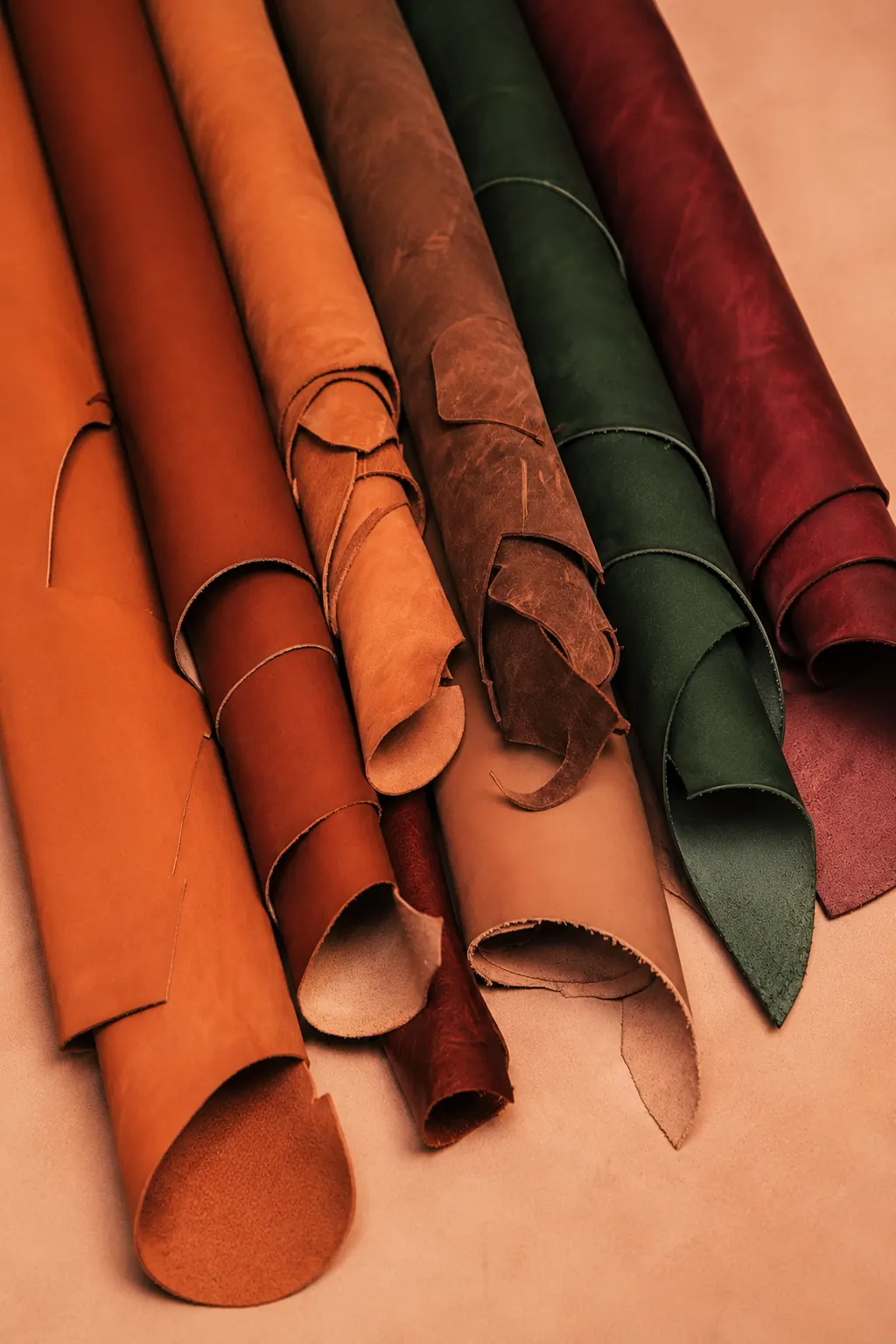 Premium leather rolls in earthy tones